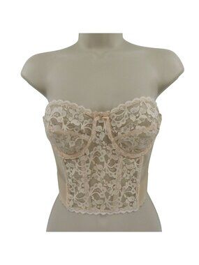 Subtract 36A Beige Floral Flower Lace Underwire Longline Strapless Corset Bra